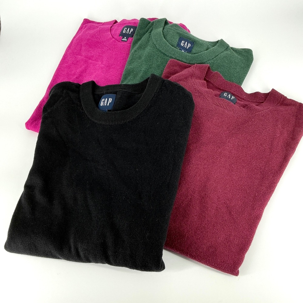 Gap Mens Size M‎ 100% Cotton Crewneck Sweater Lot of 4 Black Green Burgundy Pink